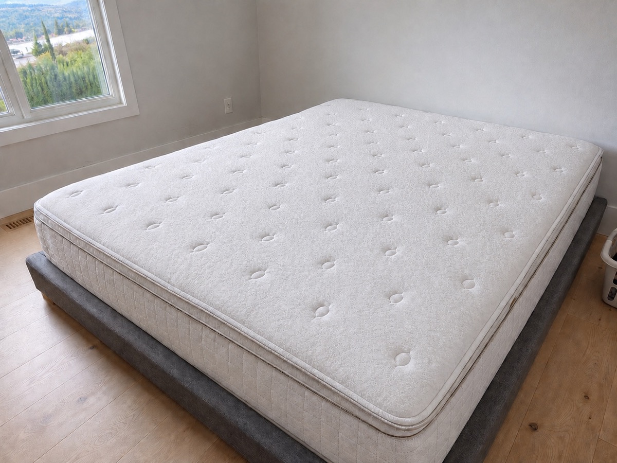 Freshly restored mattress in a bright bedroom
