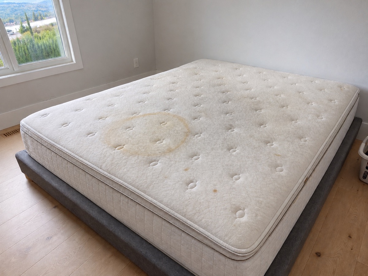 Representative queen mattress before a restoration assessment